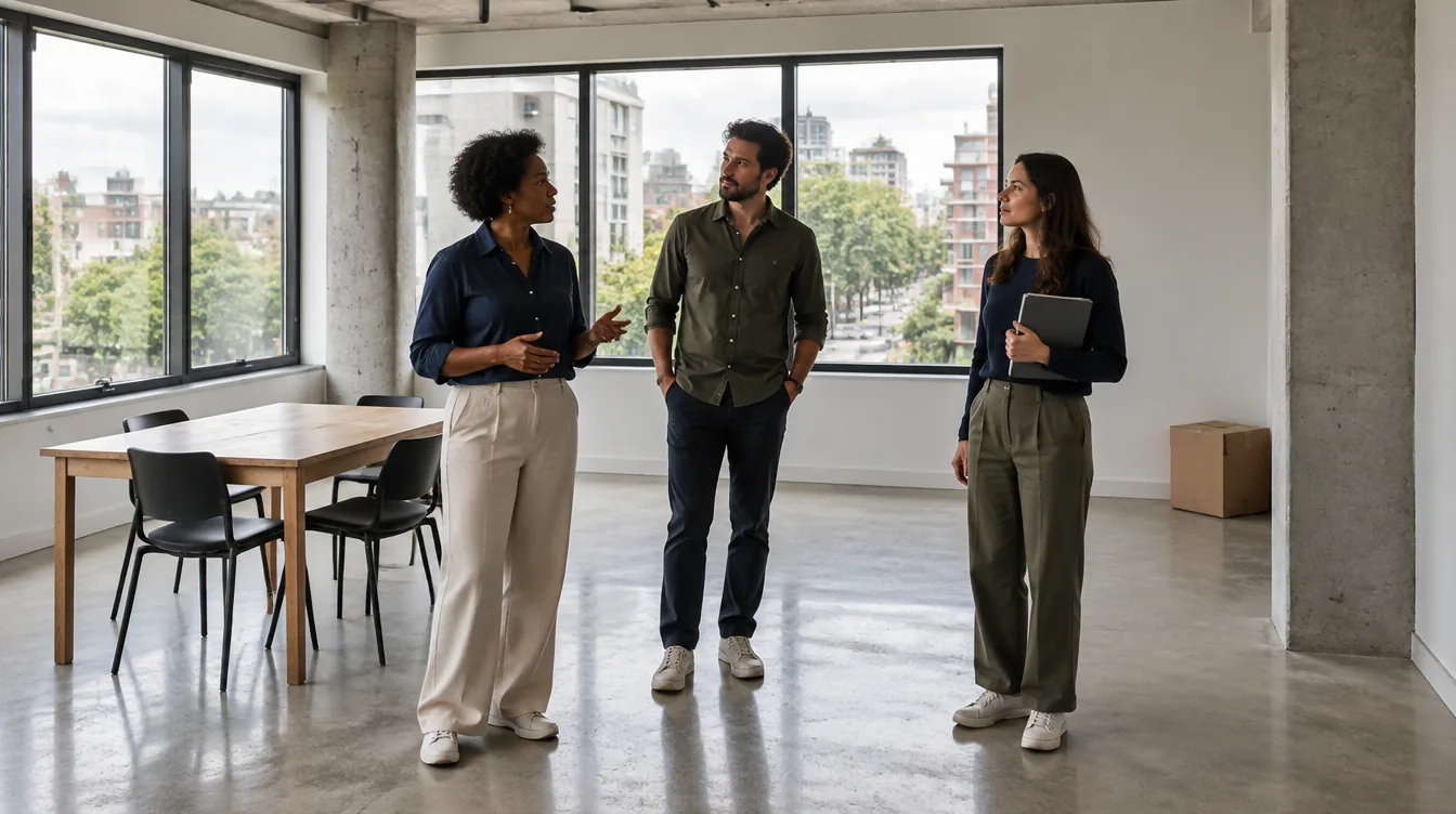 Illustration of a small team visiting a workspace before opening their business in Brasil.
